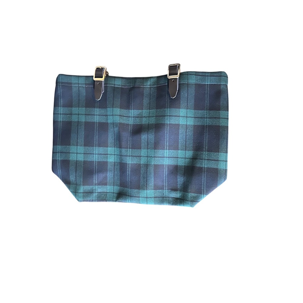 Backpacker Flannel Black Watch‎ Plaid Tote Bag Leather Straps Denim Lined NWT
